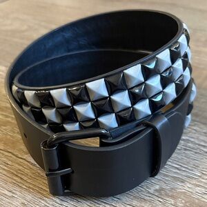 Black Studded Leather Belt - Classic Pyramid Stud Design